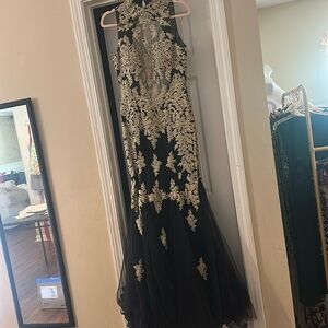 Elegant Black and Gold Prom Dress